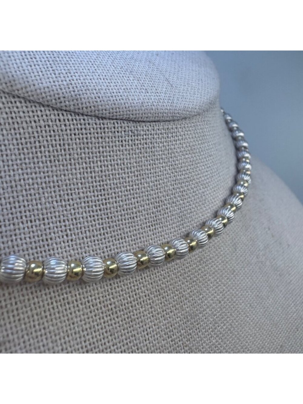 Beaded Chain Necklace Two Tone Sterling Silver 925 Size 20" Length - Picture 4 of 10